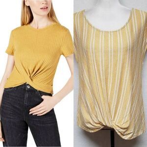ANTHROPOLOGIE W5 Mustard Yellow Twist Front Textured Top Large